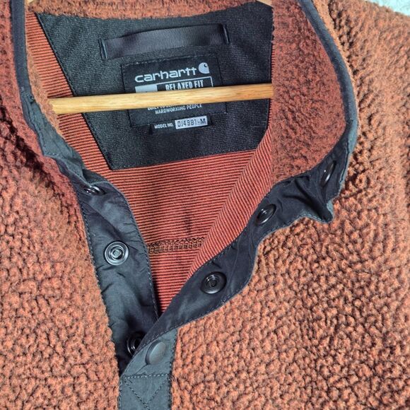 Carhartt Sherpa Fleece Pullover Large Rust Brown Quarter Snap OJ4991 Fall - Picture 4 of 16